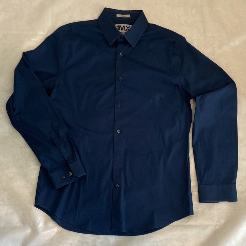 Express Dark Blue Collared Long Sleeve Mens Shirt medium